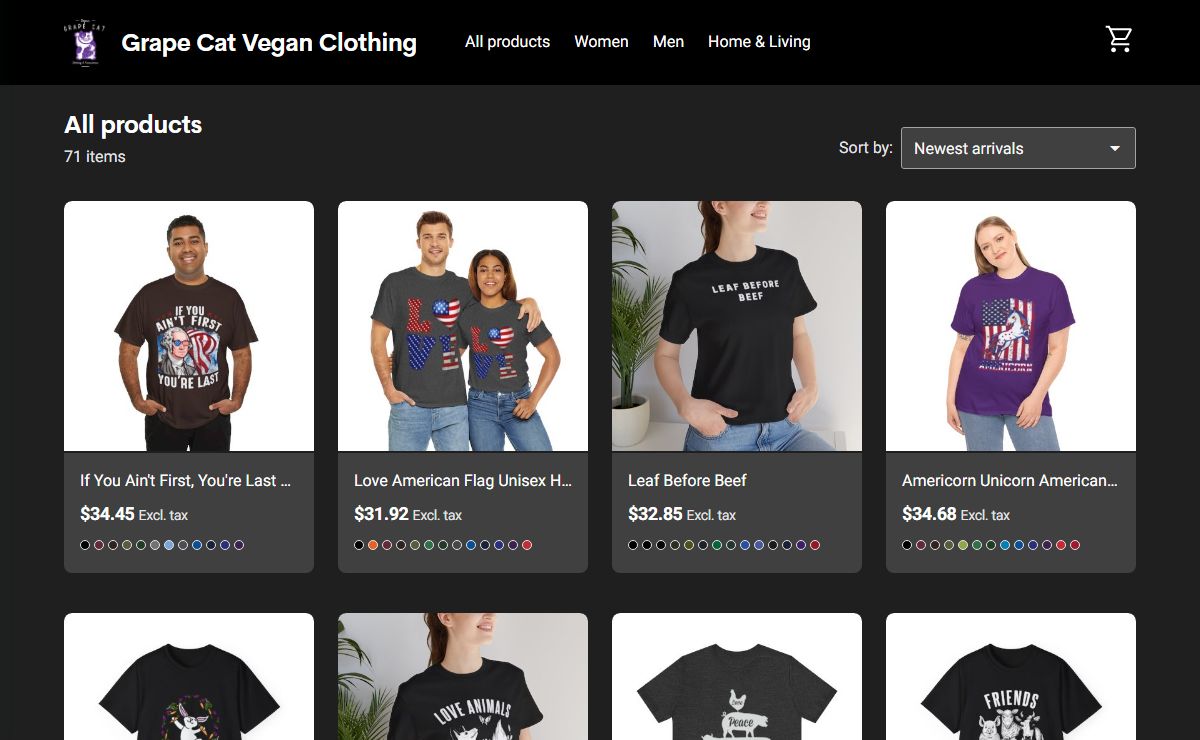 Grape Cat Vegan Clothing | Printify Pop-Up