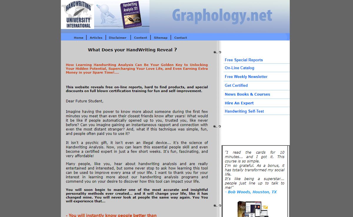 Handwriting Analysis On-line Catalog ,Free on-line reports to learn Handwriting Analysis by leading handwriting expert Bart Baggett l