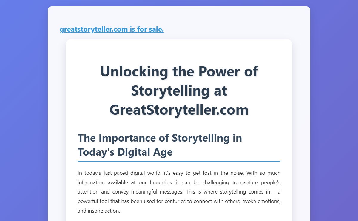 Unlocking the Power of Storytelling at GreatStoryteller.com