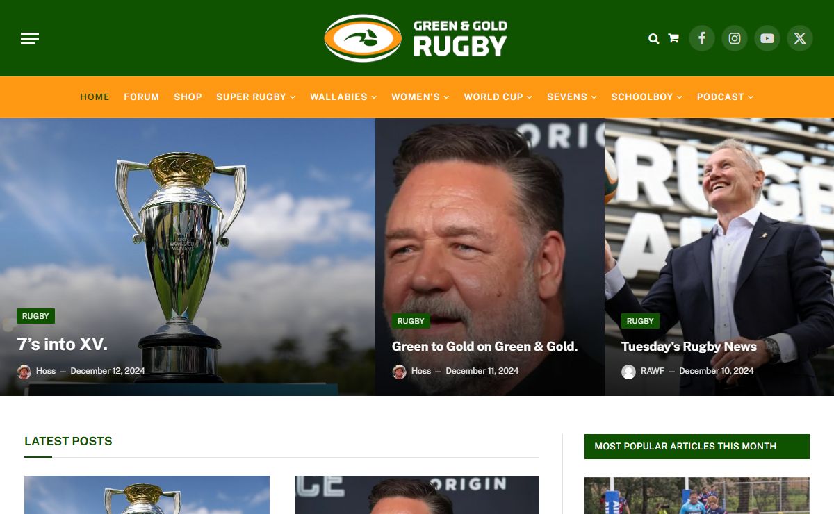 Home - Green & Gold Rugby - Created by fans of rugby, for fans of rugby.