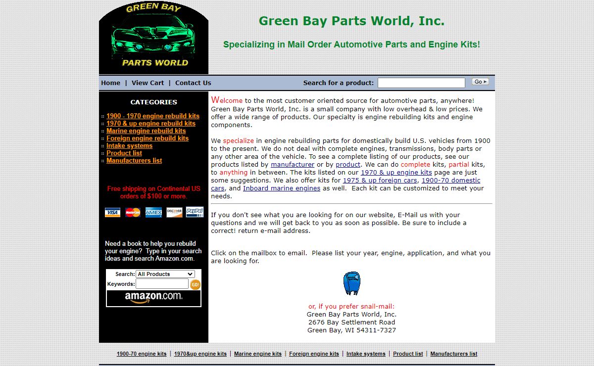 Green Bay Parts World - Specializing in mail order automotive parts and engine kits