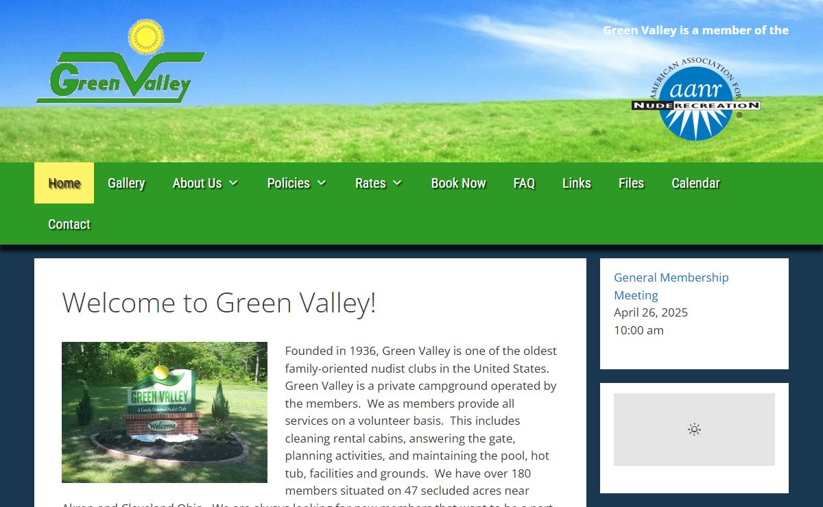 Green Valley Nudist Camp – A family orientated, nude recreational facility in Northern Ohio