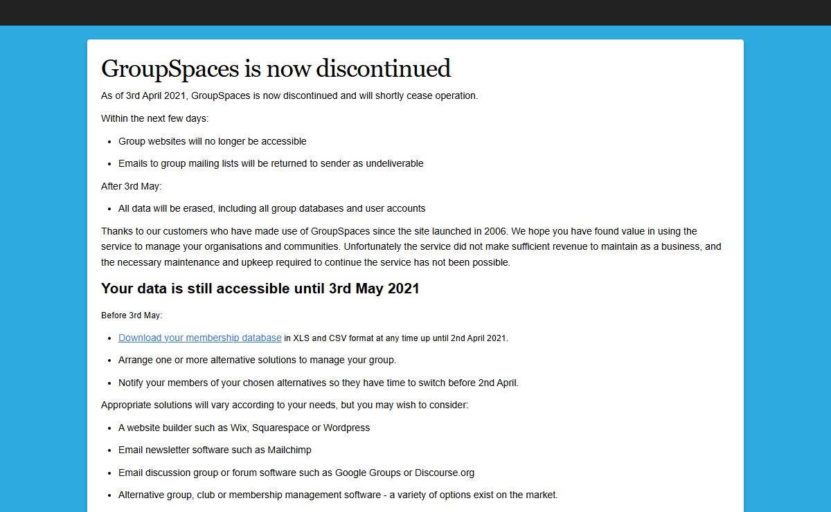 GroupSpaces is now discontinued