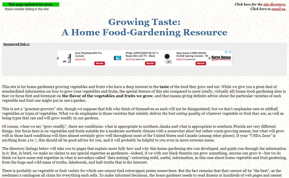 "Growing Taste" Home Page