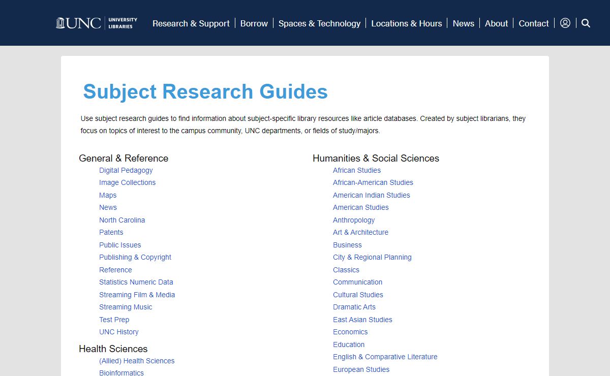 Home - Subject Research Guides - LibGuides at University of North Carolina at Chapel Hill