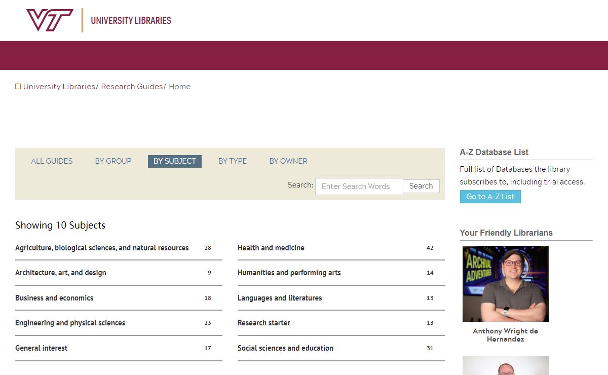 Guides BY SUBJECT - Research Guides at Virginia Tech