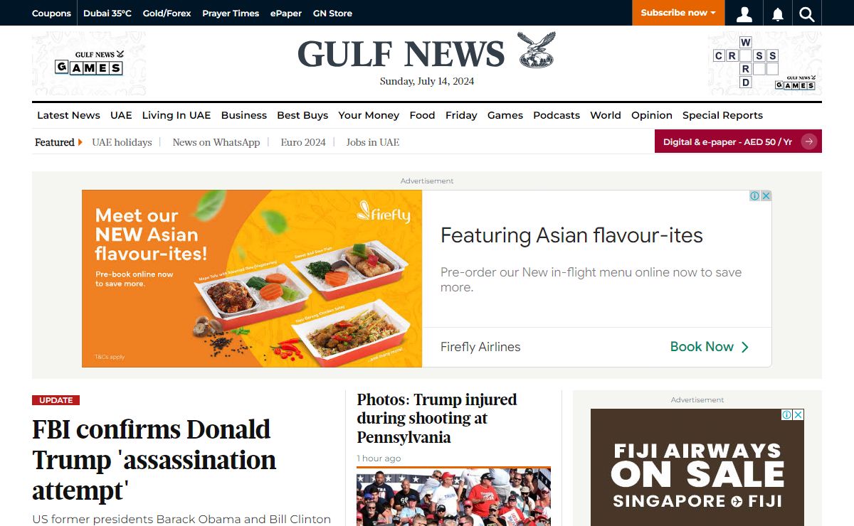 Gulf News: Latest UAE news, Dubai news, Business, travel news, Dubai Gold rate, prayer time, cinema