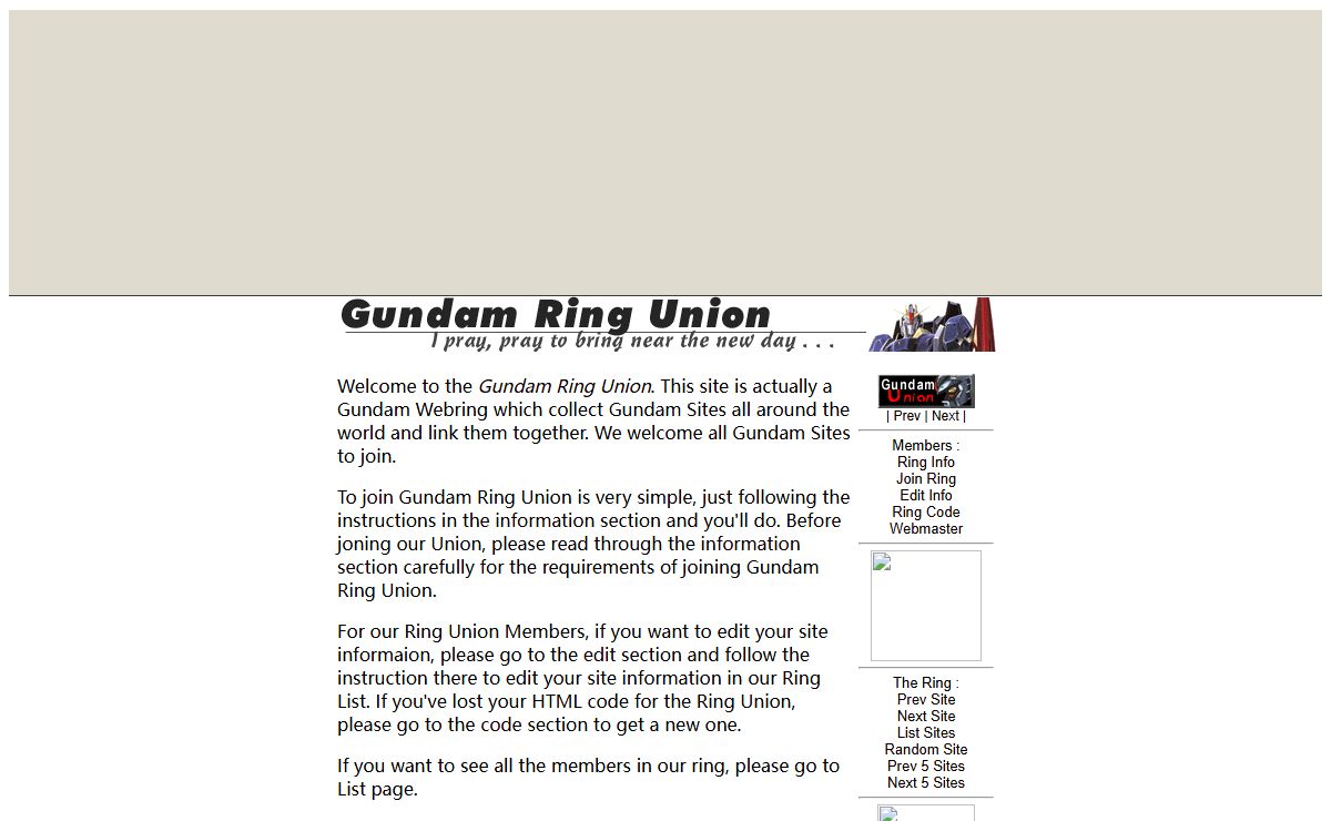 Gundam Ring Union -- Mobile Suit Gundam Webring