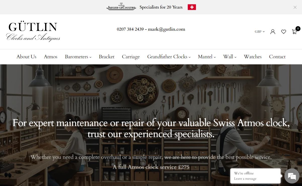 Antique Clocks, Clock Repairs, Atmos Clocks, for sale, London, UK – gutlinclocks