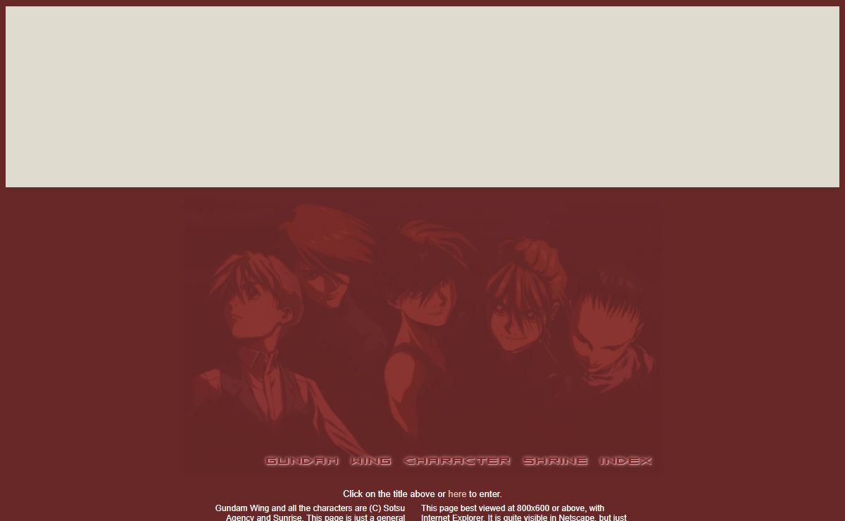 Gundam Wing Character Shrine Index