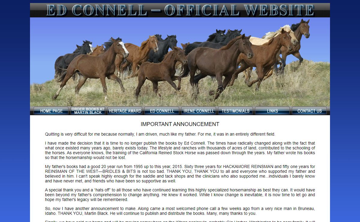 Ed Connell - Official Website - Hackamore Reinsman, Reinsman of the West, Vaquero Style Horsemanship