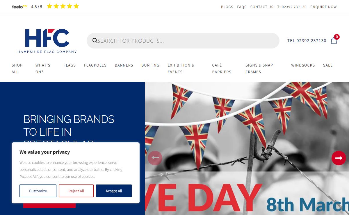 Hampshire Flag Company | Established over 40 years ago, this family-run business produces hand sewn national and international flags, digitally printed flags, PVC banners, marine flags, bunting, table flags and flagpoles, in addition to offering a bespoke flag design service