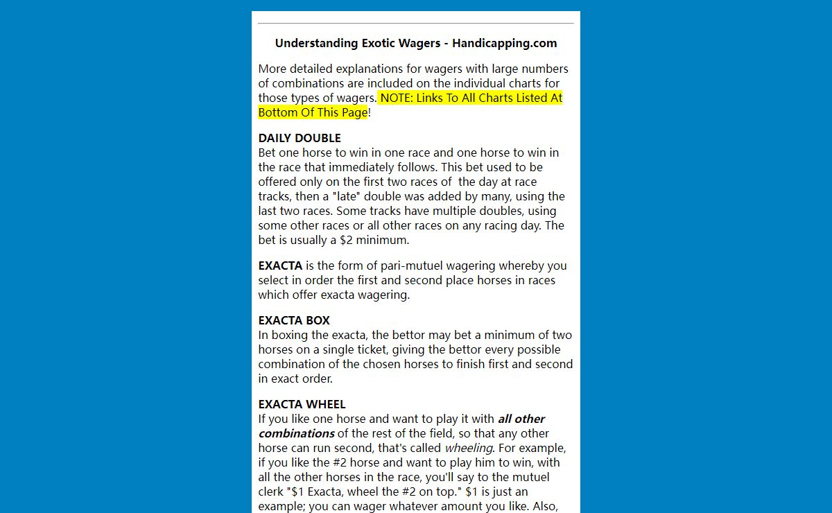 Handicapping Horse Wagering Tote Boad Analysis