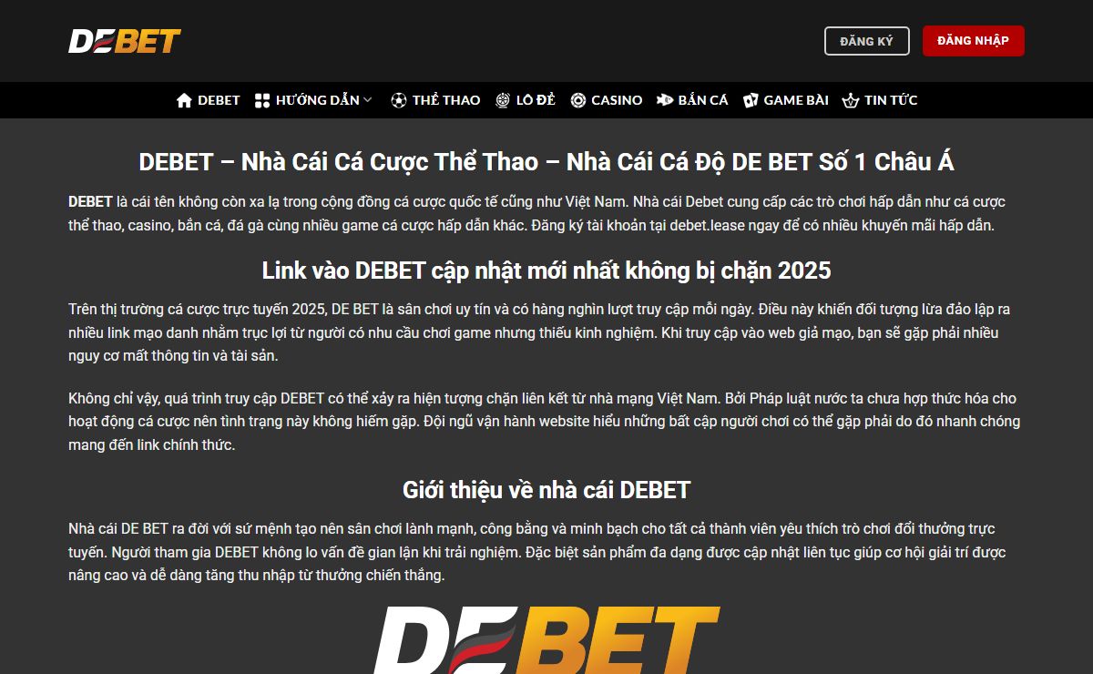 DEBET - Cá Cược Thể Thao DEBET - Nhà Cái Cá Độ DE BET Số 1 Châu Á