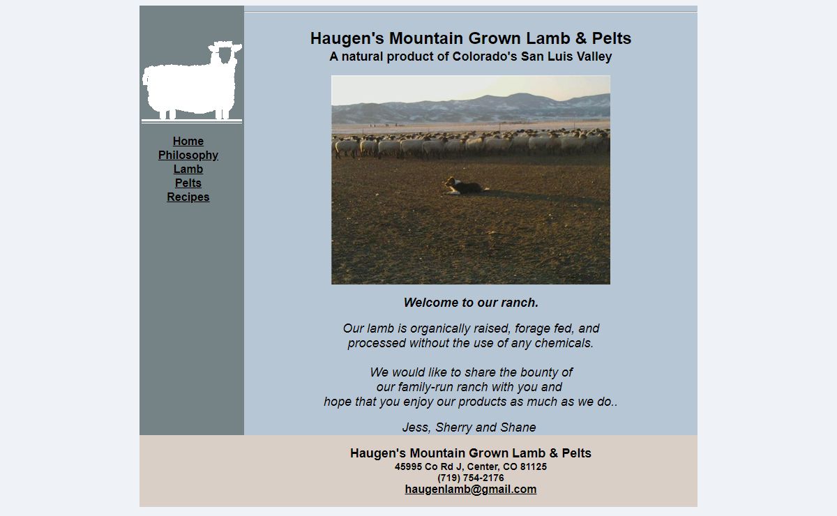 Haugen Lamb: Center, Colorado in the San Luis Valley -- Organically Raised Lamb and Natural Pelts