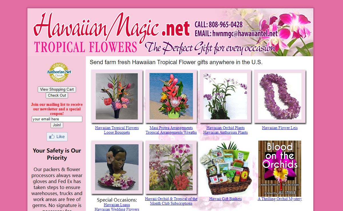 Send Hawaiian Tropical Flowers, orchid plants, cut orchids, blossoms, lei, protea and tuberose from Hawaii to anywhere in the U.S.