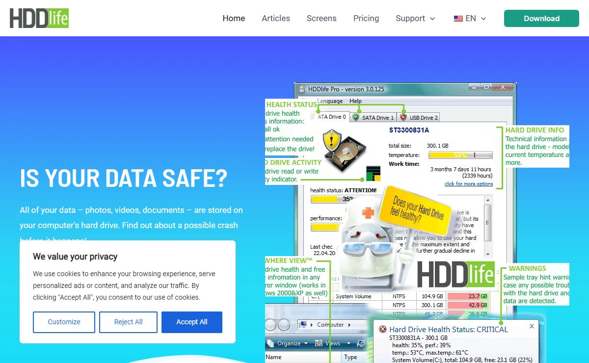 HDDLife Hard Drive Diagnostic Software: Monitor HDD/SSD Health & Predict Failures