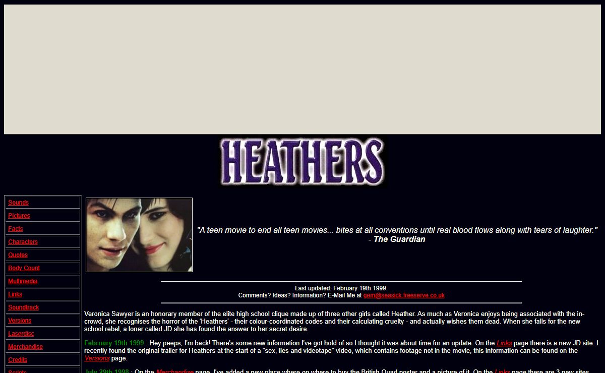 The Heathers Web Site - The Slate Is Clean
