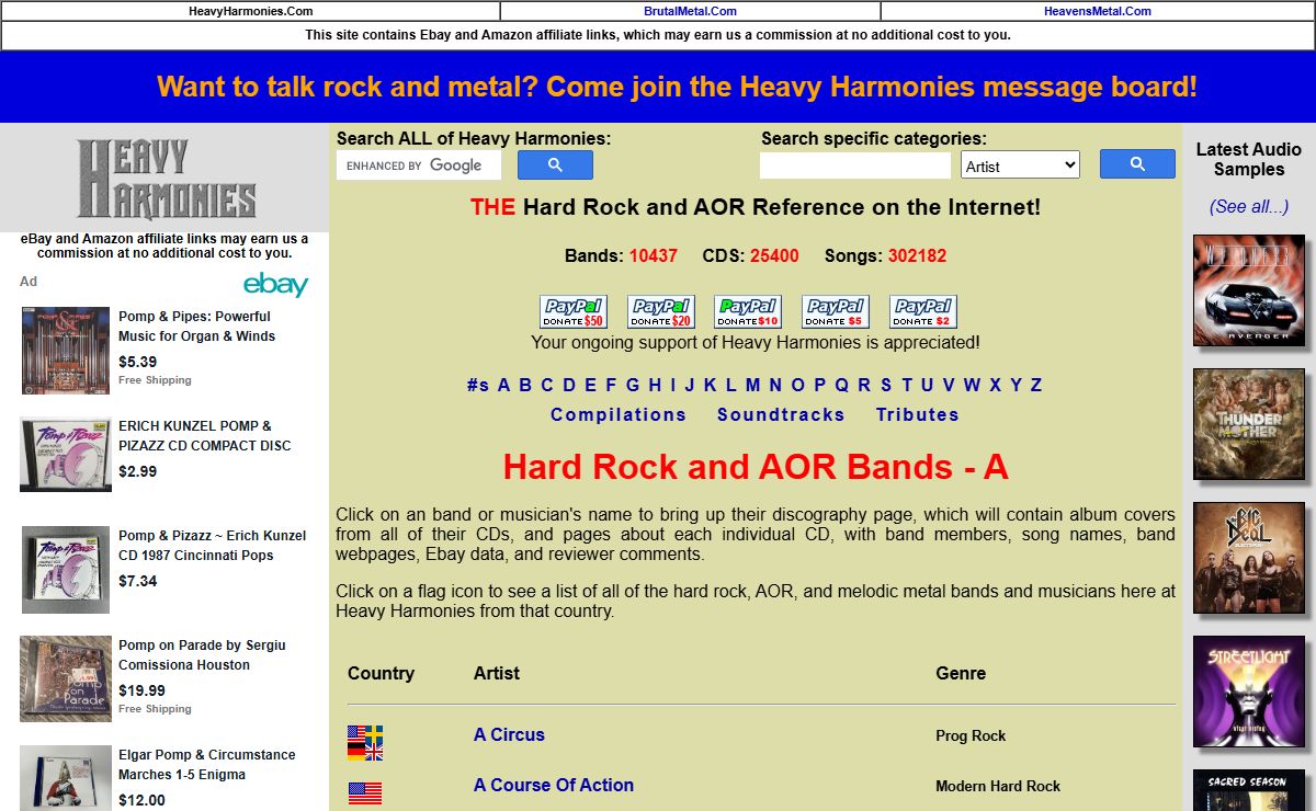 Hard Rock and Heavy Metal Discography Database: Bands Starting With Letter A - Heavy Harmonies