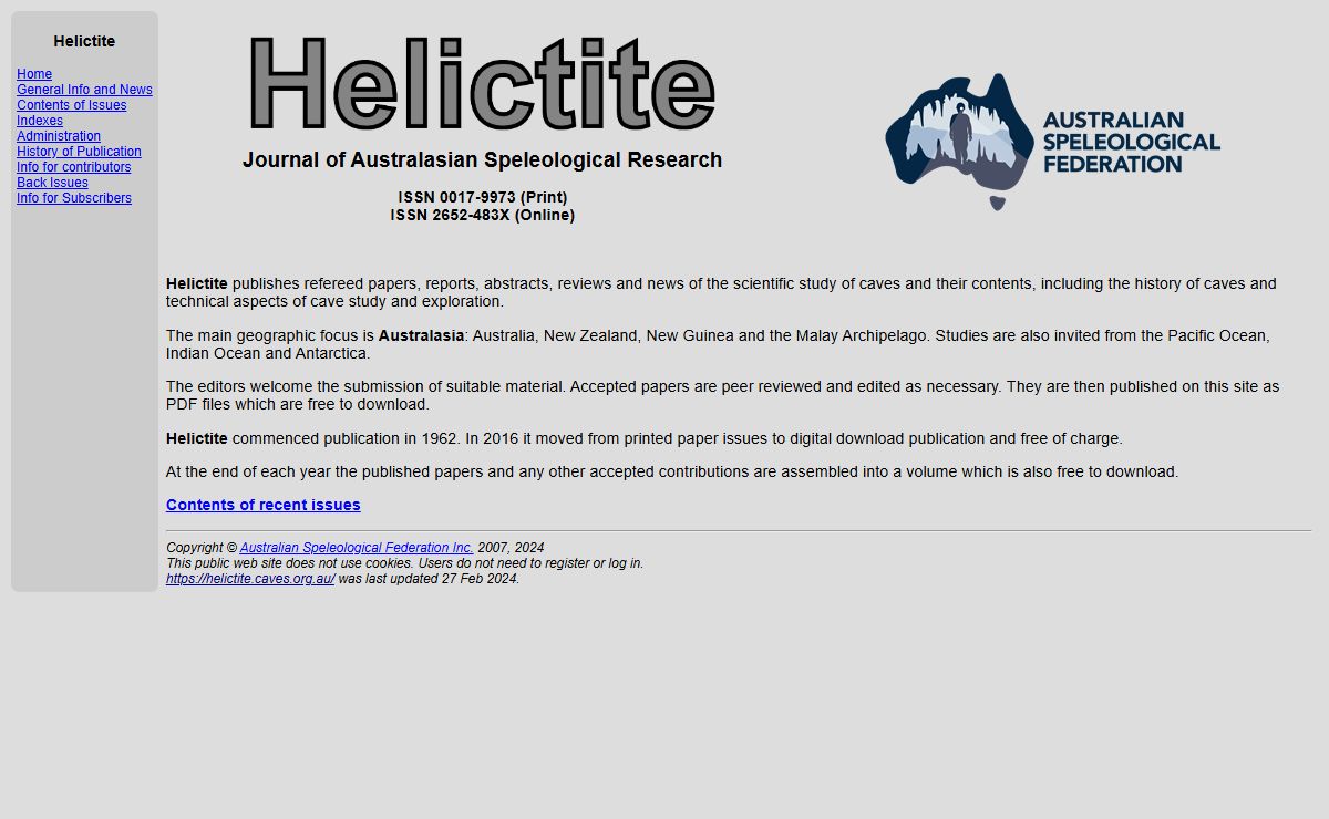 Helictite - Journal of Australasian Speleological Research
