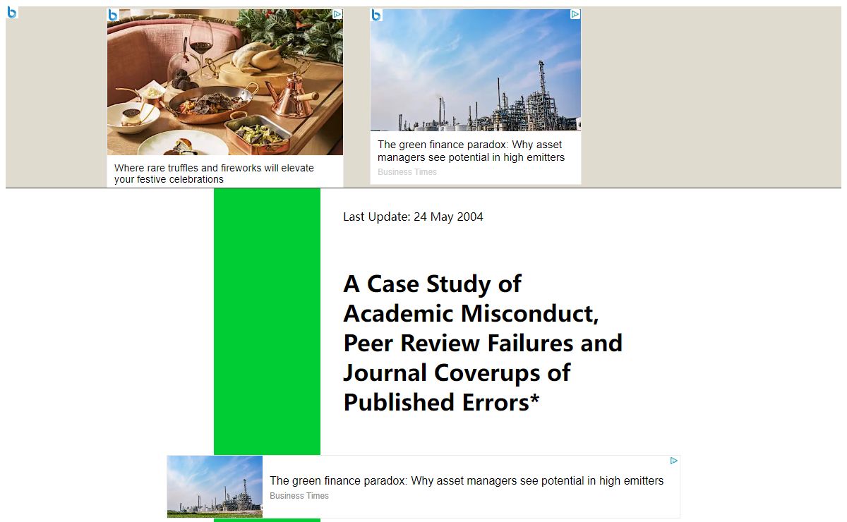 A Case Study of Academic Misconduct, Peer Review Failures and Journal Coverups of Published Errors, formerly Two Views on Helmont's Willow Experiment