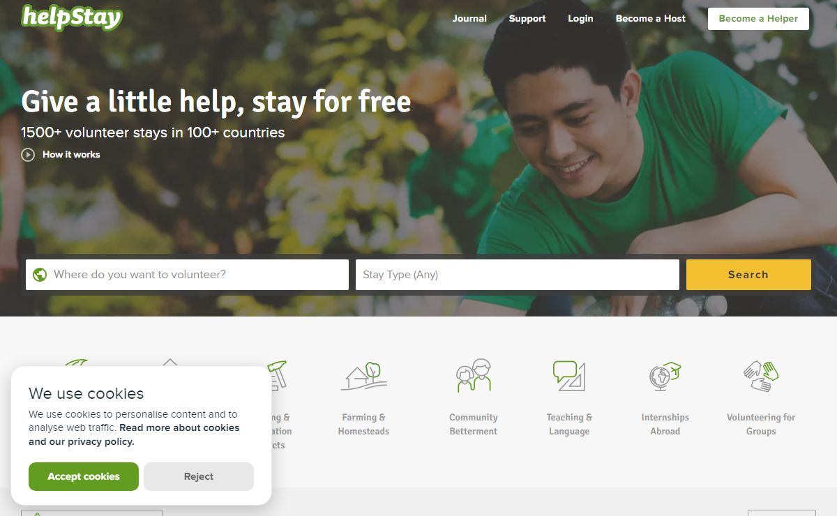 HelpStay Abroad 💚 | Top 1500+ FREE Volunteering Stays 2025