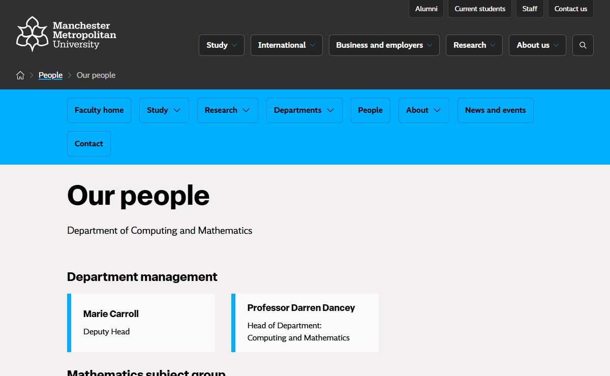 Our people - Department of Computing and Maths | Manchester Metropolitan University