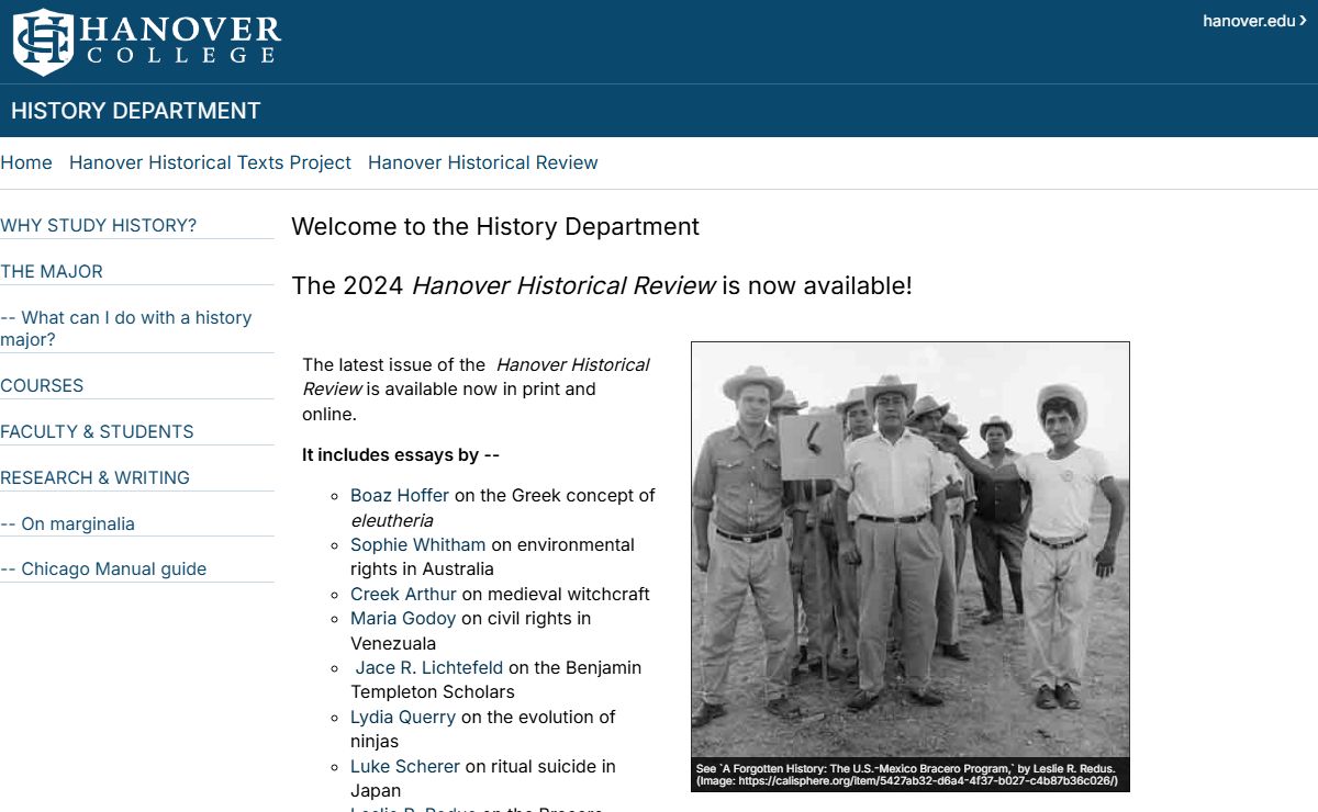 Welcome to the History Department : History Department : Hanover College