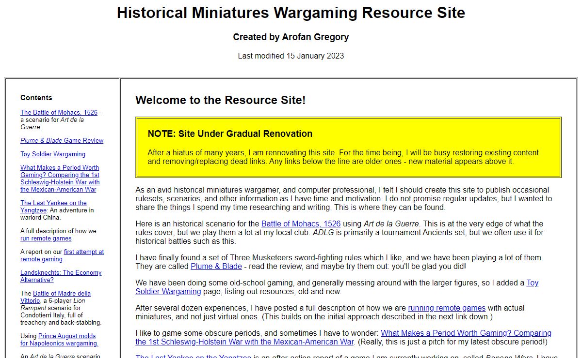 Historical Miniatures Wargaming Resource Site