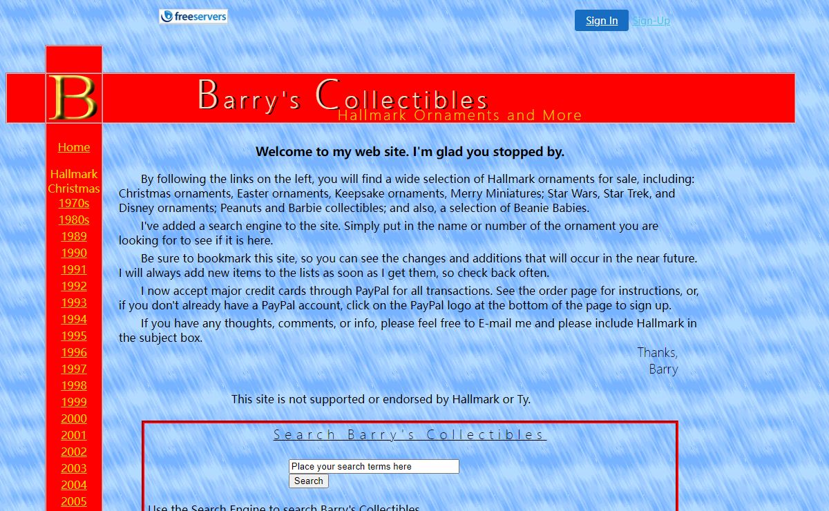 Barry's Collectibles-Collectible Hallmark Ornaments.