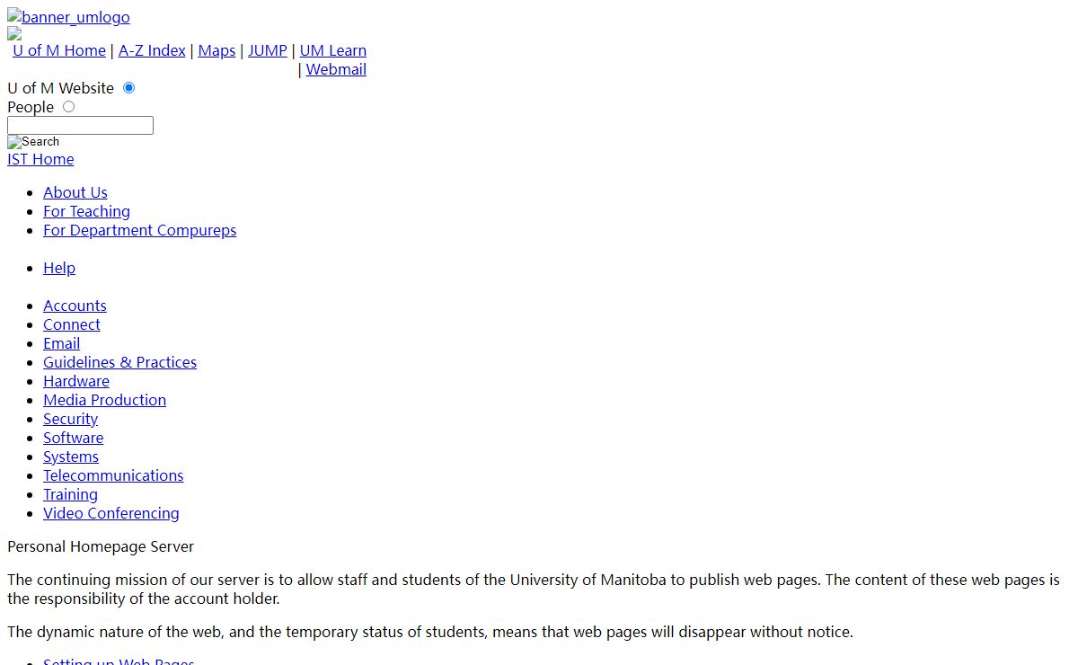 University of Manitoba - Information Services and Technology - Personal Homepage Server