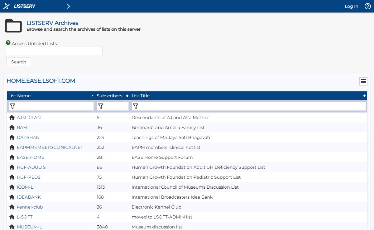 LISTSERV - LISTSERV Archives - HOME.EASE.LSOFT.COM