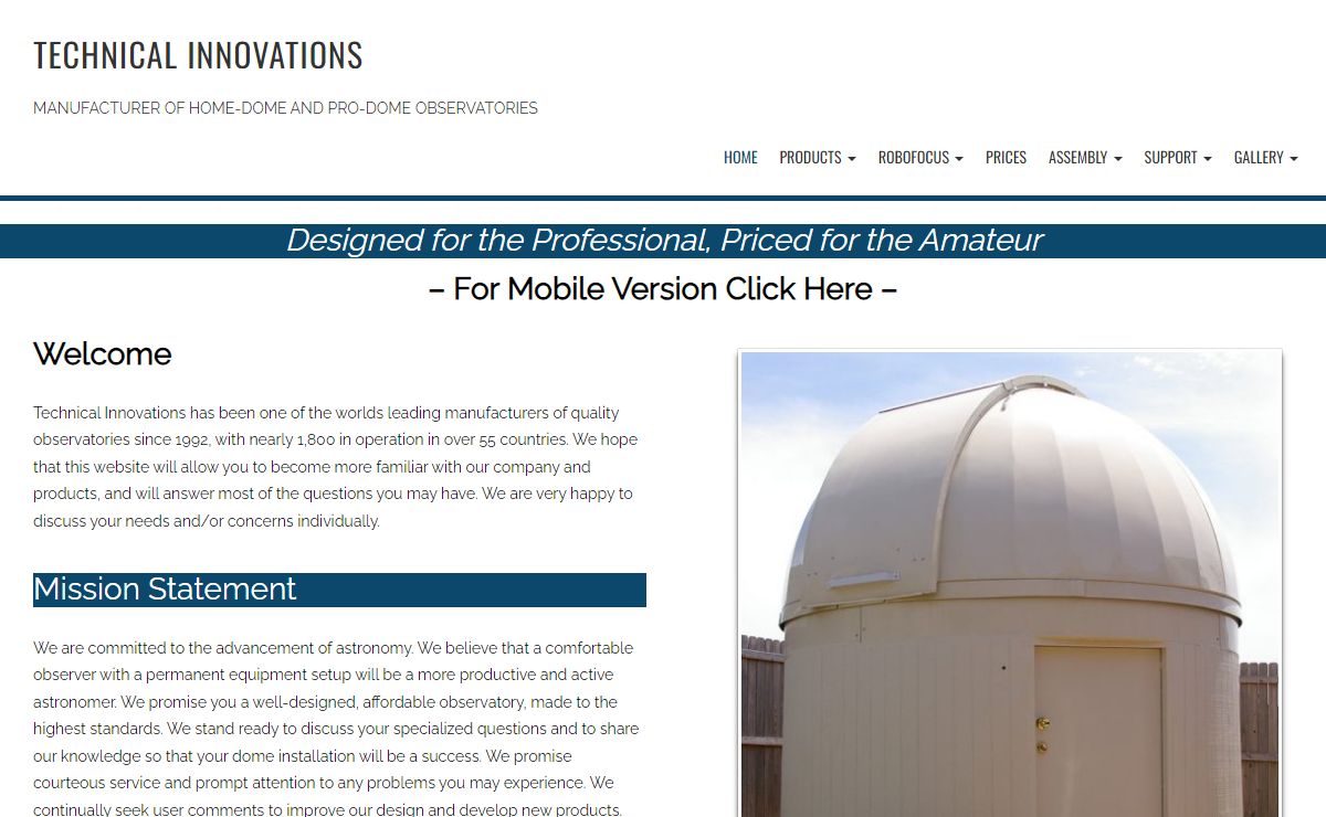 Technical Innovations – Manufacturer of Home-Dome and Pro-Dome Observatories