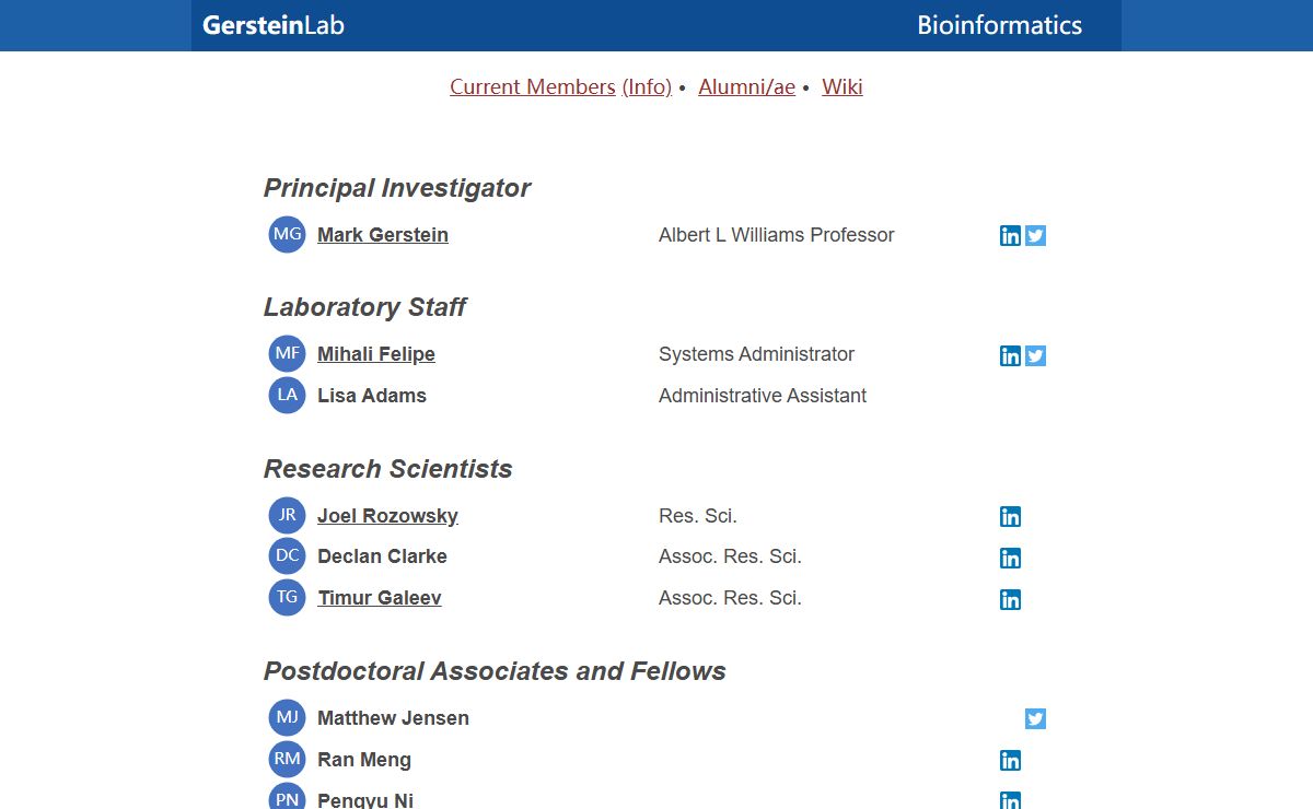 Gerstein Bioinformatics Group Members