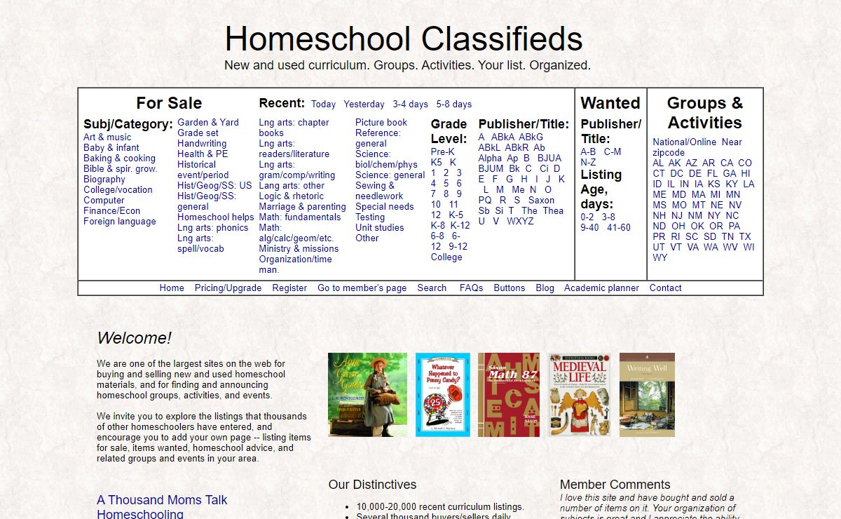 Used homeschool curriculum, and homeschool groups, events, and activities