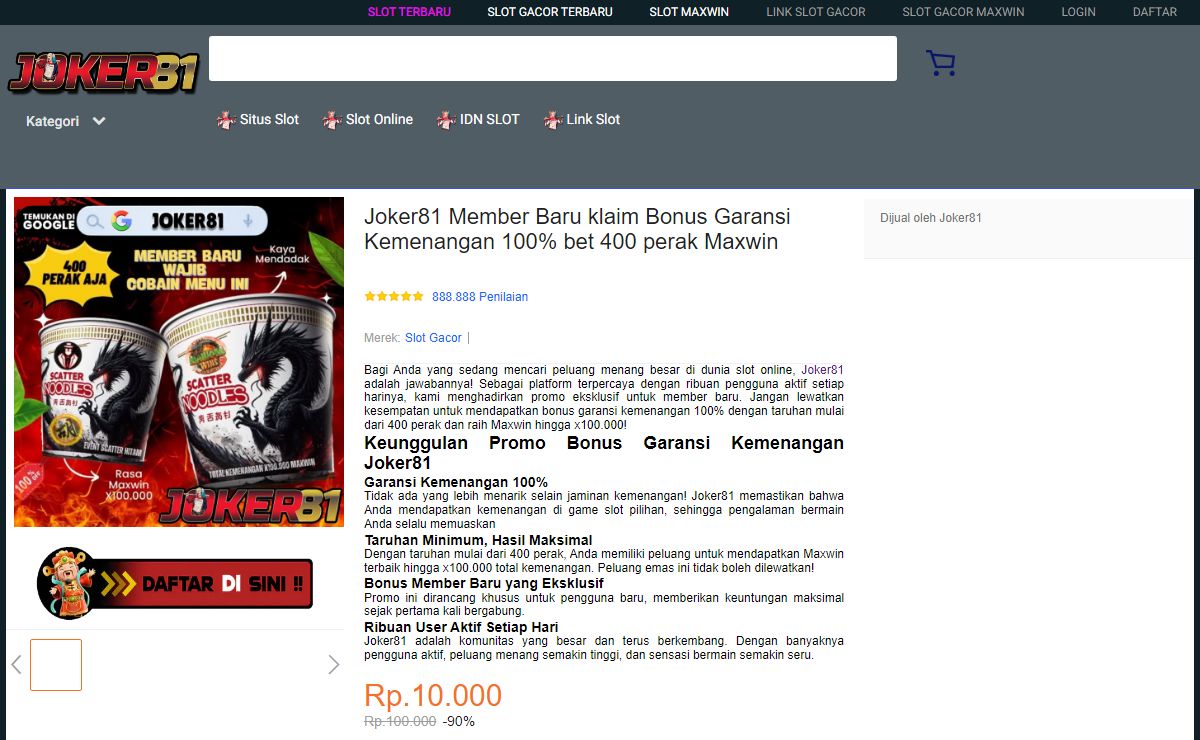 Joker81 Member Baru klaim Bonus Garansi Kemenangan 100% bet 400 perak Maxwin