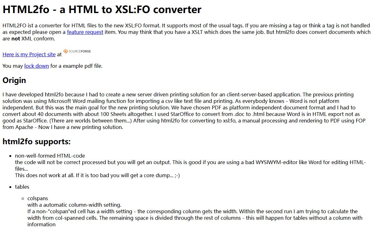 HTML2FO - a HTML to XSL:FO converter