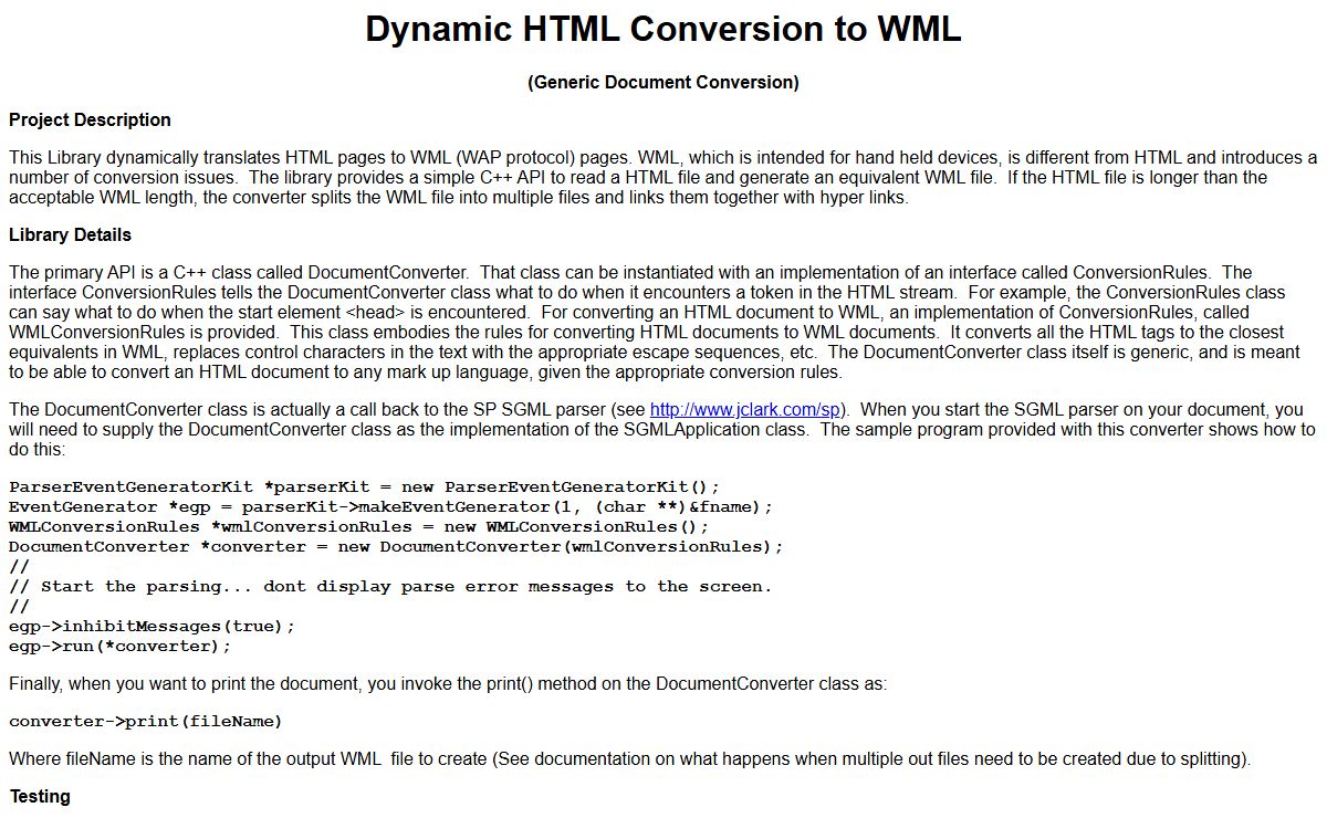 Dynamic HTML Conversion to WML