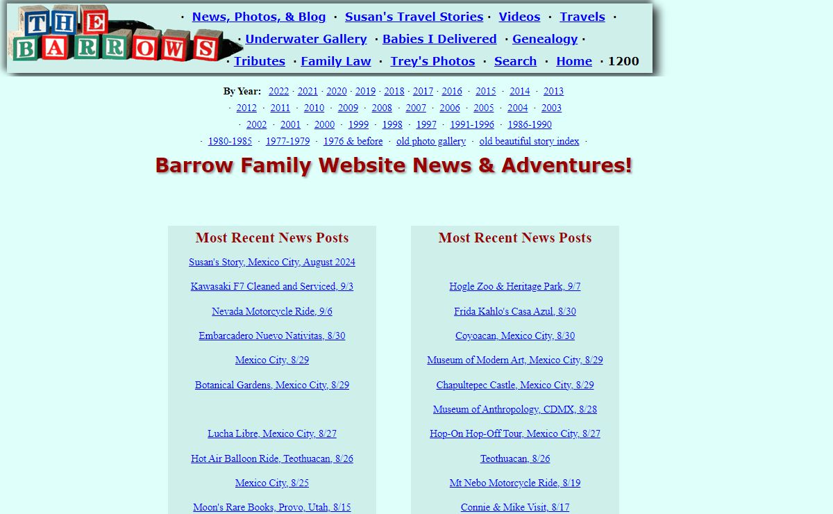 Index of the Barrow Family Website. Adventures, Joys, Travels, Studies, Photographs, and Discoveries of the Barrow Family. Join Hugh, Susan, Lori, Trey, Elyse, Cooper, and Hudson.