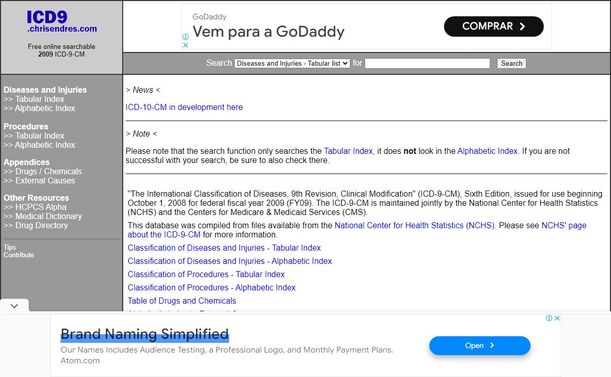 Online ICD9/ICD9CM codes