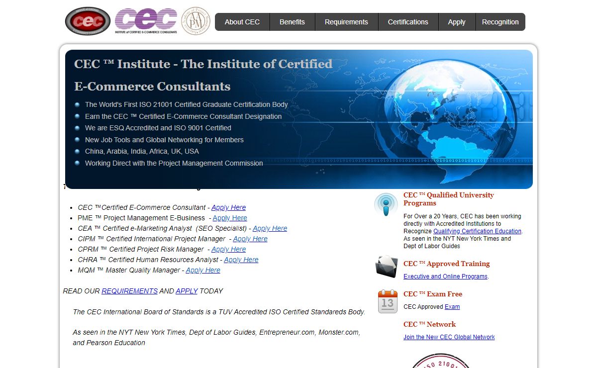Computer Certification Project Management Certified CEC Ebusiness Consulting eMarketing Consultant Society Internet Company e marketing The CEC Certified E-Commerce Consultants Certified eCommerce Consultant CEC certified ebusiness consultant