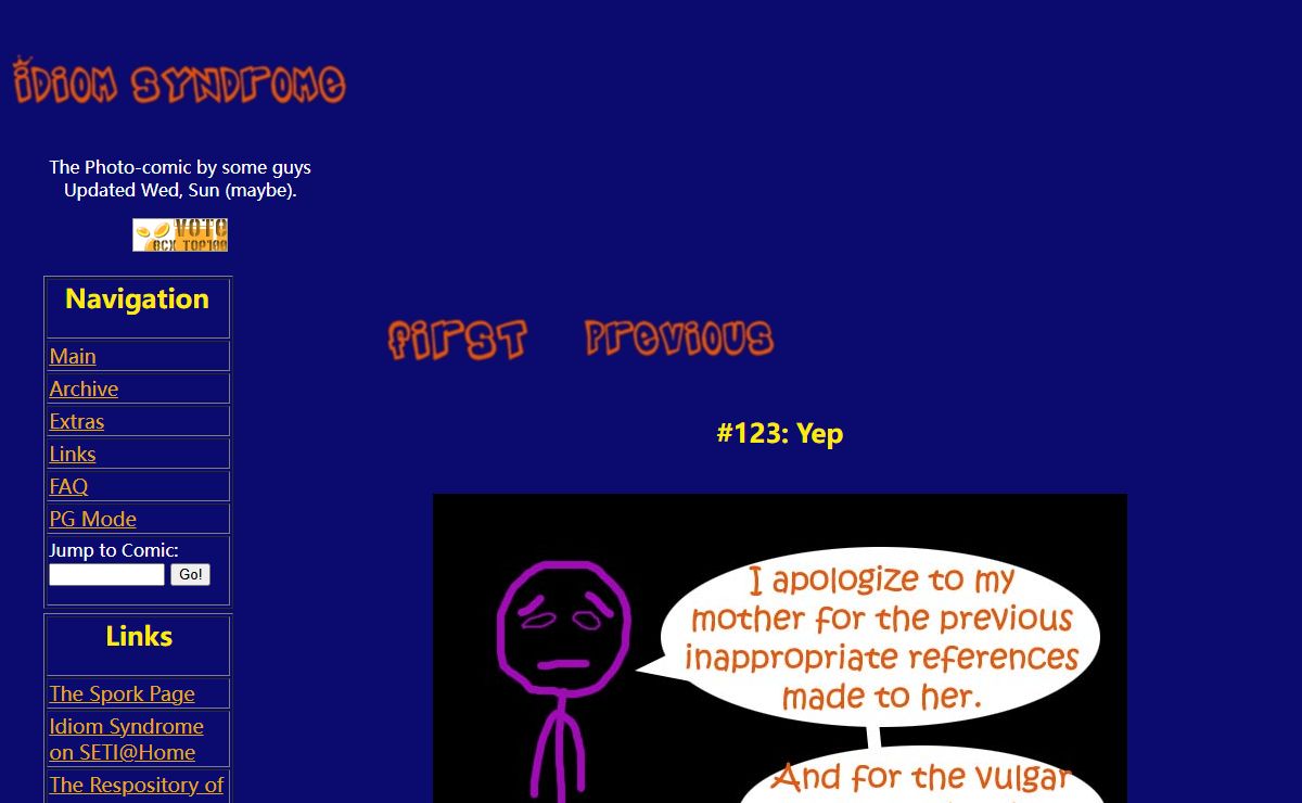 Idiom Syndrome #123 - Wednesday, January the 5th, 2005