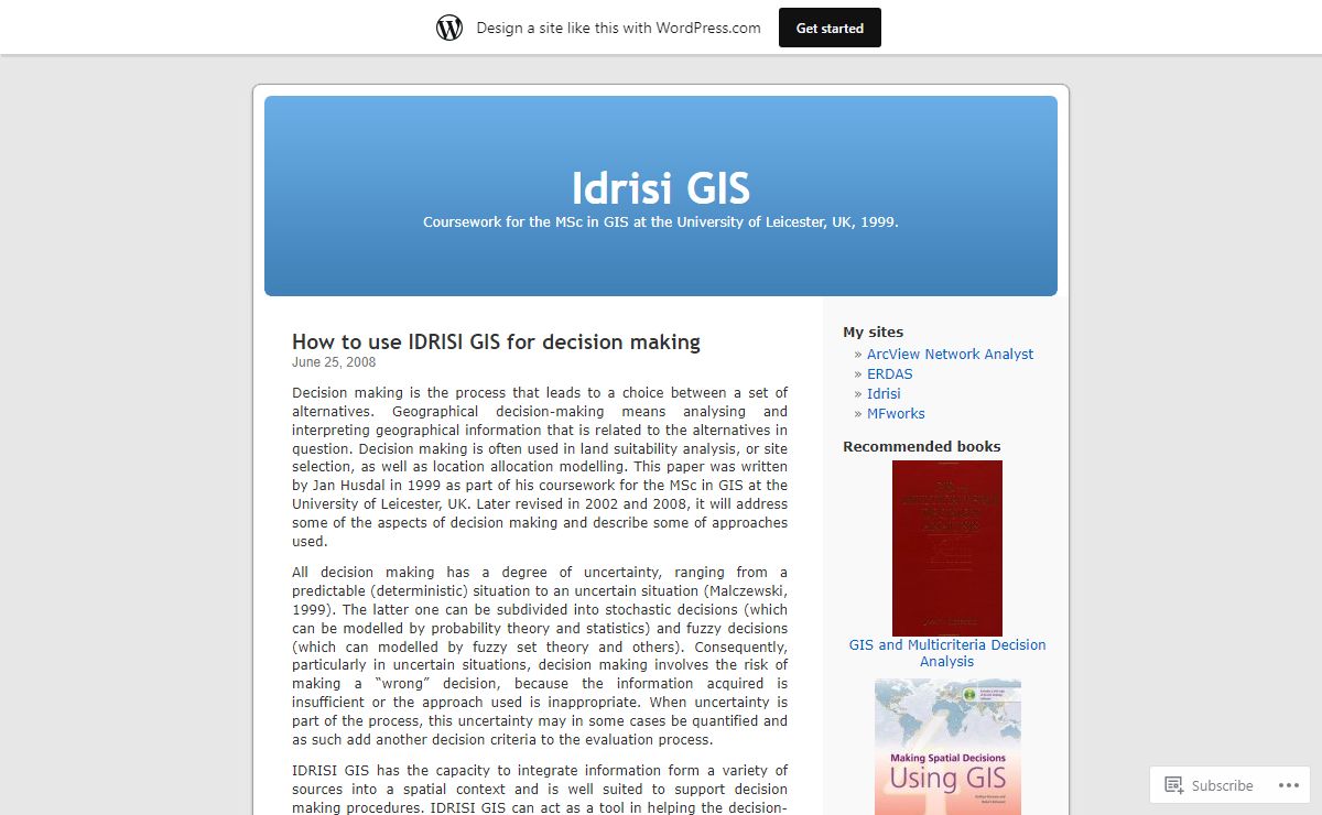 Idrisi GIS | Coursework for the MSc in GIS at the University of Leicester, UK, 1999.