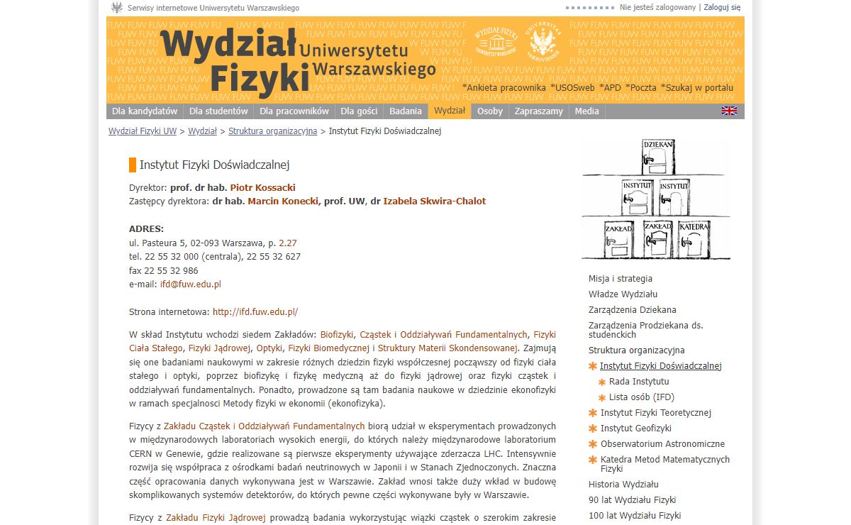 Instytut Fizyki Doświadczalnej - Wydział Fizyki Uniwersytetu Warszawskiego