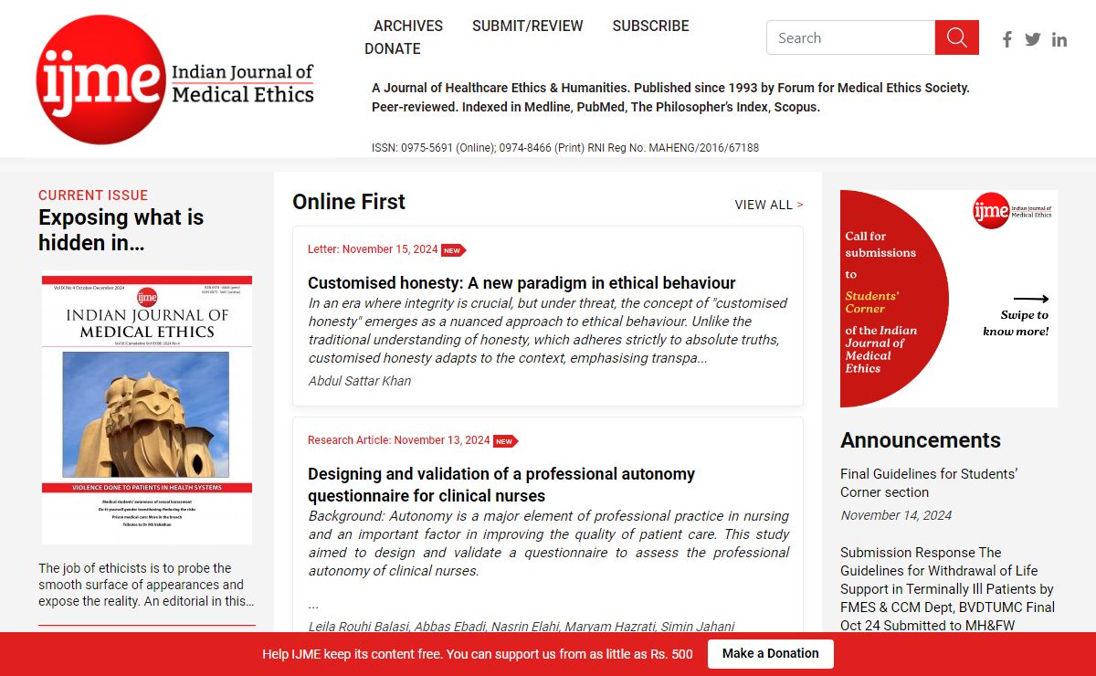 Indian Journal of Medical Ethics | Main home