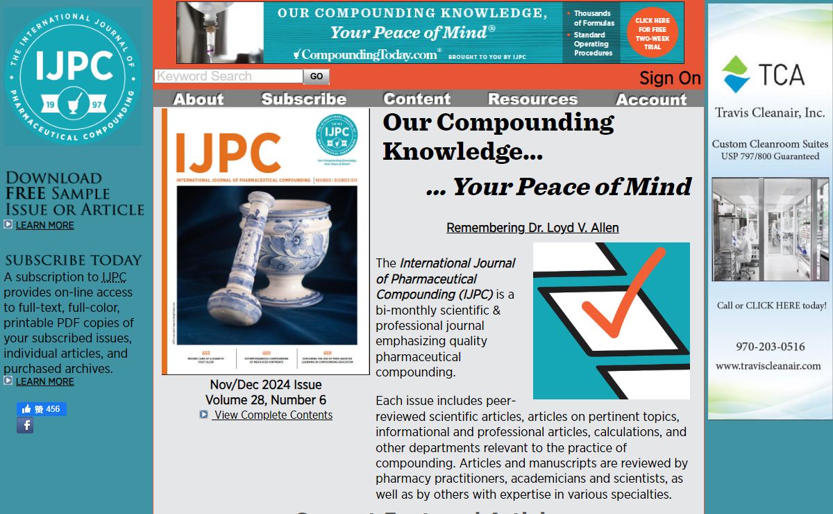 International Journal of Pharmaceutical Compounding - A pharmacy journal focused on compounding pharmacy practice.