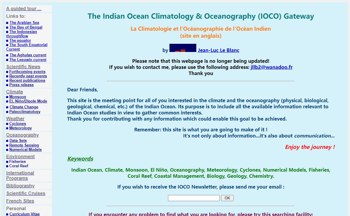 The Indian Ocean Oceanography and Climatology Virtual Center