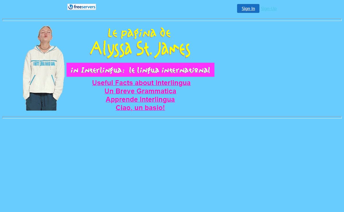 Le Pagina de Alyssa St. James in Interlingua, le lingua international.