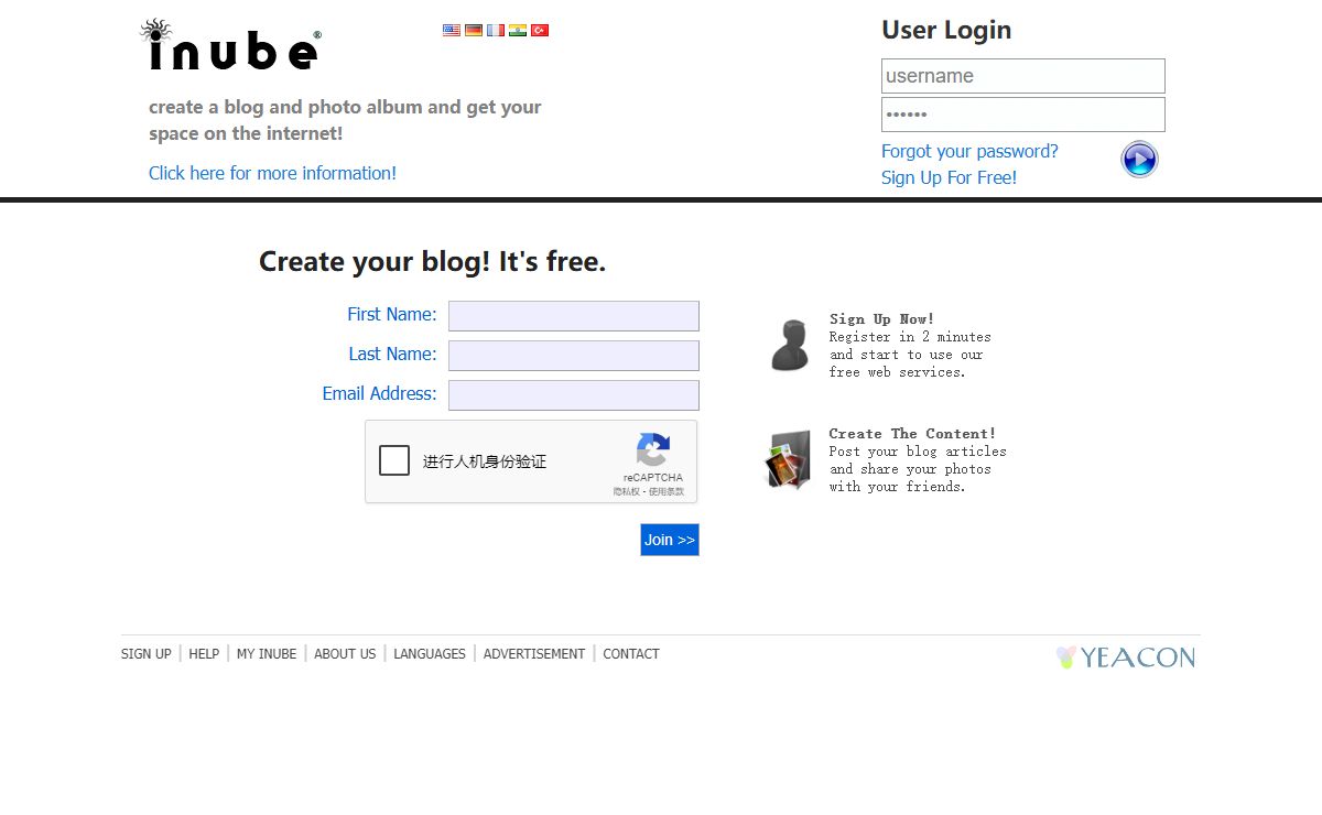 Inube: Create a free blog, website, guestbook, photo album; and earn money!