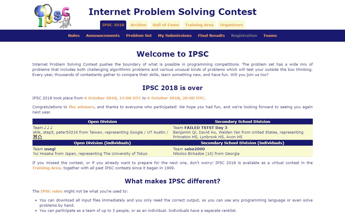 Internet Problem Solving Contest — IPSC